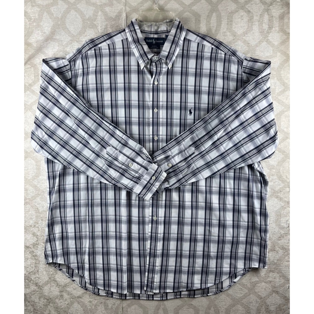 Polo Ralph Lauren Blake Men XXL Blue White Plaid Cotton Button Down Shirt Logo